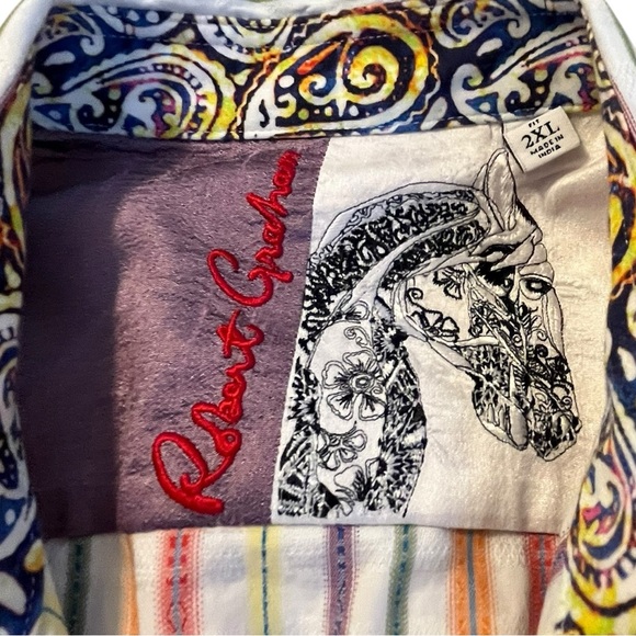 Robert Graham 2XL Multicolor Stripe Button Down Shirt Paisley Trim - Picture 12 of 12